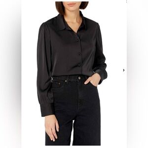 THE DROP / Women’s Long Sleeve Satin Shirt / Black /NWT / X-Large
